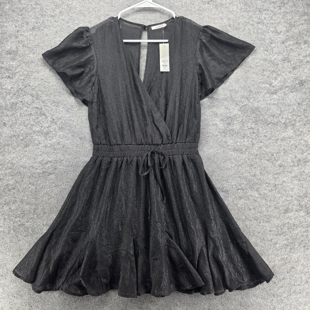 Mi Ami Dress Womens Medium Black Lurex Ruffle Hem Mini Party Francescas